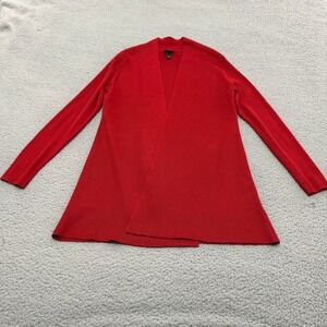 Eileen Fisher  Sweater Red Silk Cotton Blend Open Front Cardigan Womens Medium